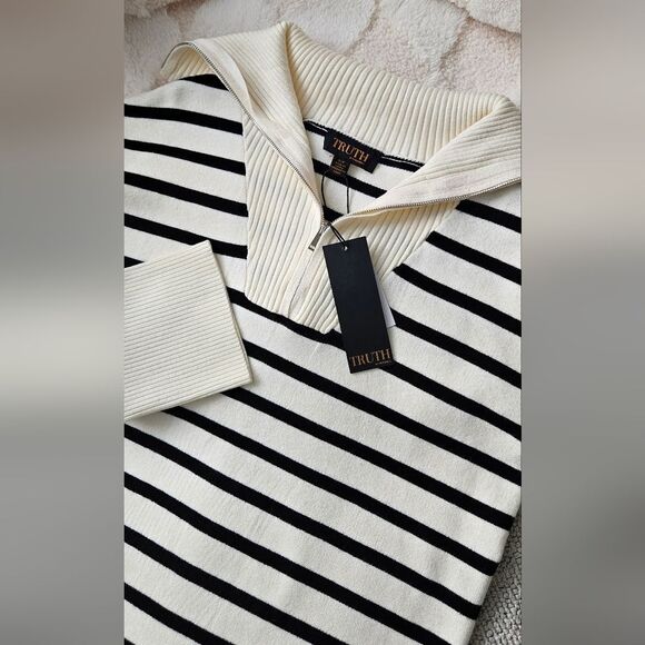 Truth Black and White Striped Quarter Zip Sweater - Picture 2 of 3